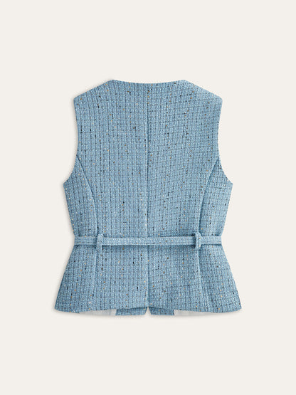Tweed Kolsuz Kemerli Yelek