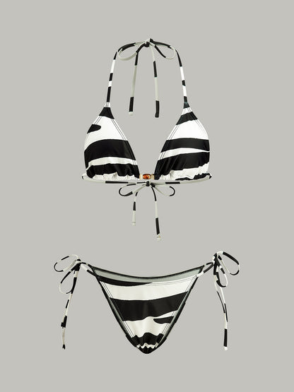 Çizgili Üçgen Bikini Takımı