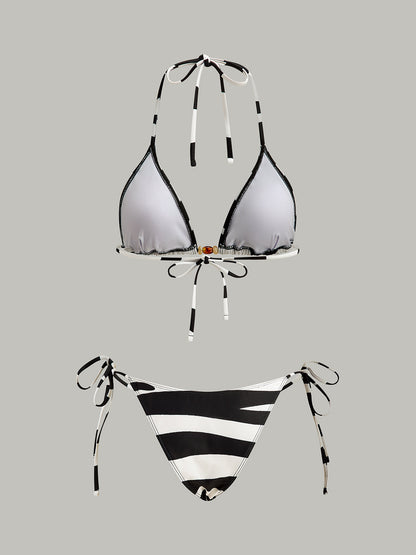 Çizgili Üçgen Bikini Takımı