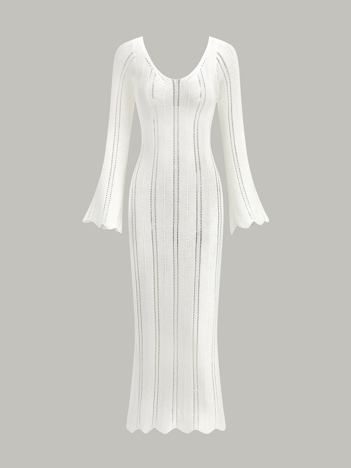 Hollow Ruffle Slim Maxi Kazak Elbise