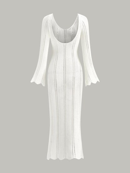 Hollow Ruffle Slim Maxi Kazak Elbise