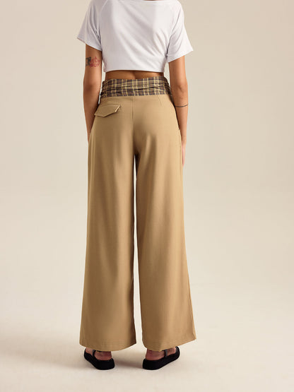 Cepli Gingham Geniş Paça Pantolon