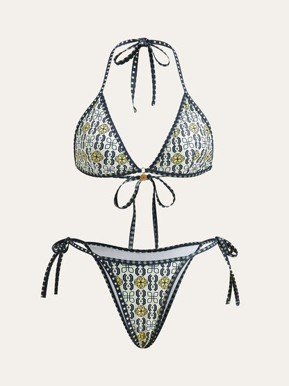 Desenli Halter Bikini Takımı
