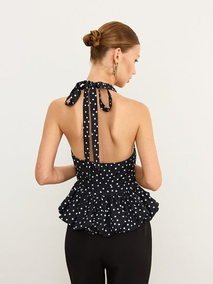 Polka Dot Halter Peplum Üst