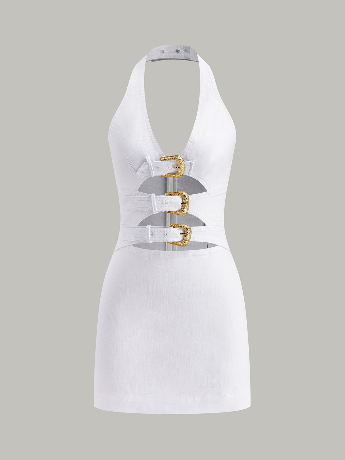 Halter Yaka Toka Detaylı Kot Elbise