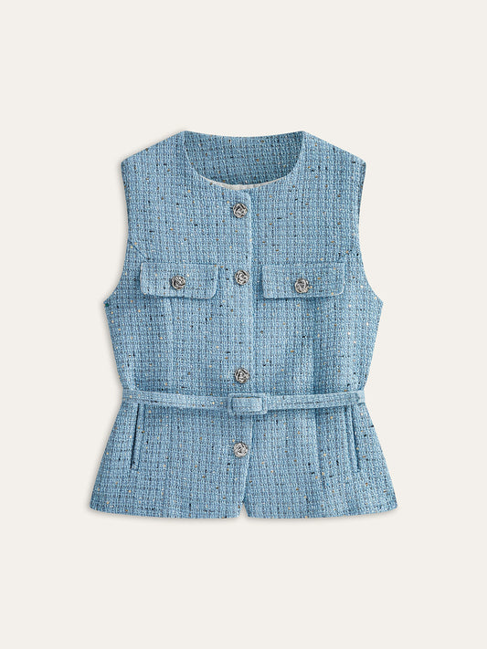 Tweed Kolsuz Kemerli Yelek
