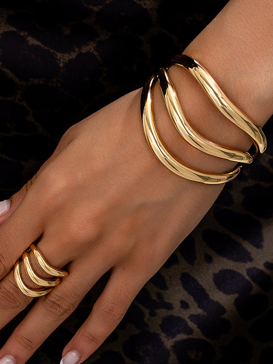 Heykeltraşlı Eğri Bilezik ve Yüzük Seti