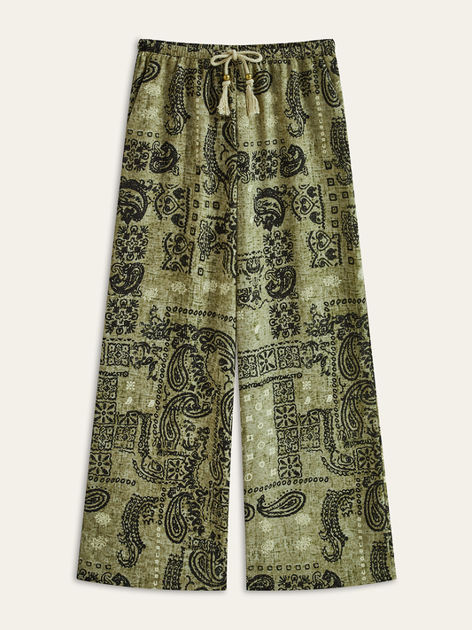 Paisley Desenli Geniş Paça Pantolon