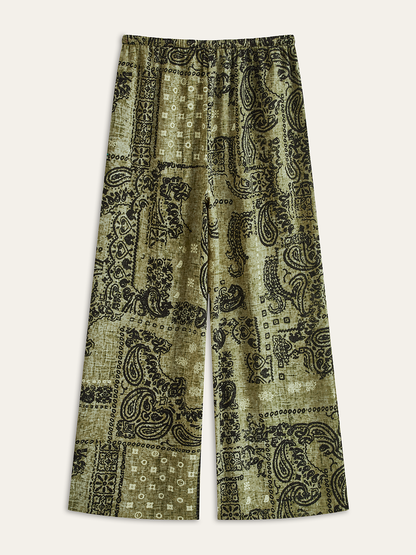 Paisley Desenli Geniş Paça Pantolon