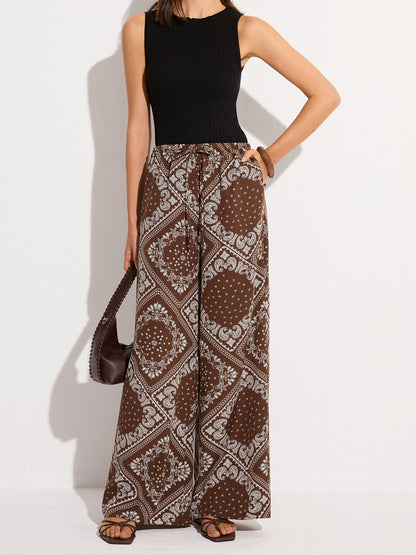 Paisley Desenli Cepli Geniş Paça Pantolon