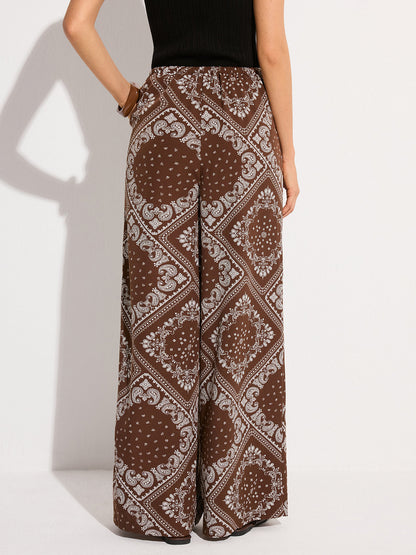 Paisley Desenli Cepli Geniş Paça Pantolon