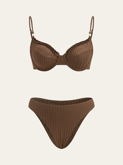 Fırfırlı Detaylı Kaburga Bikini Takımı