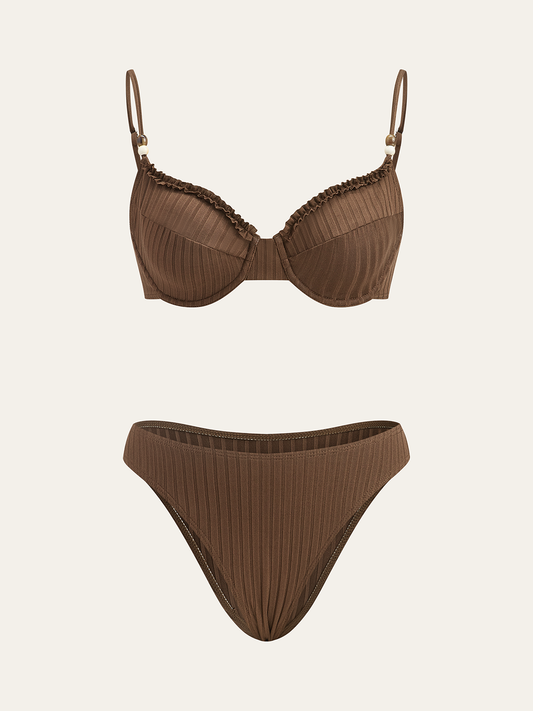 Fırfırlı Detaylı Kaburga Bikini Takımı