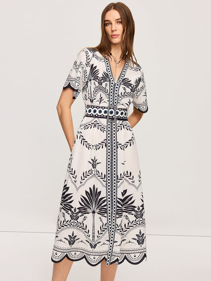 Boho Çiçekli V Yaka Midi Elbise