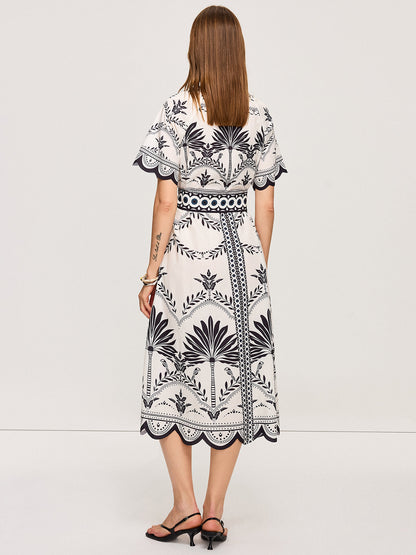 Boho Çiçekli V Yaka Midi Elbise