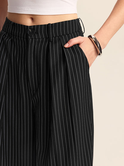 Çizgili Geniş Paça Pantolon