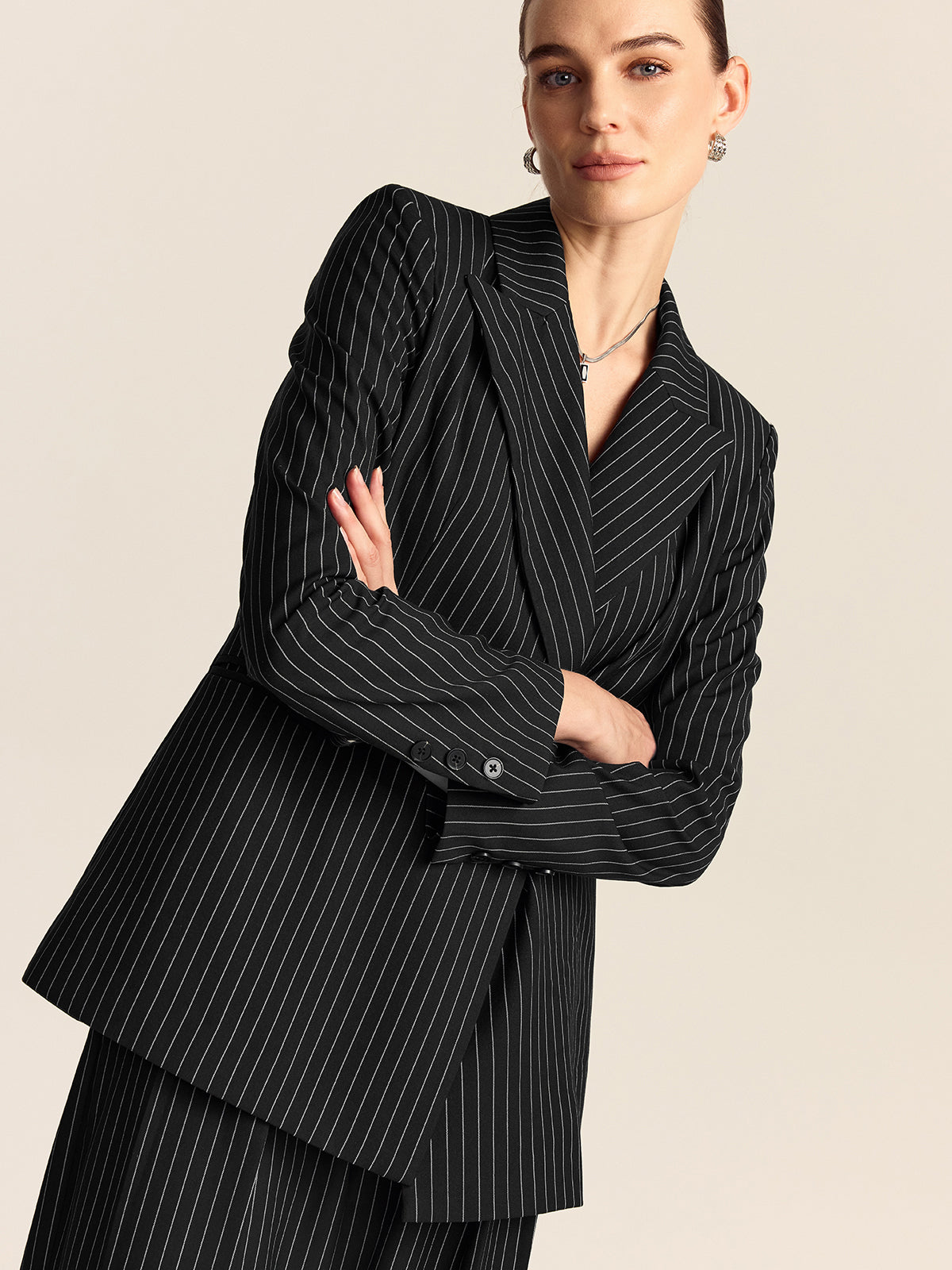 Çizgili Kruvaze Blazer