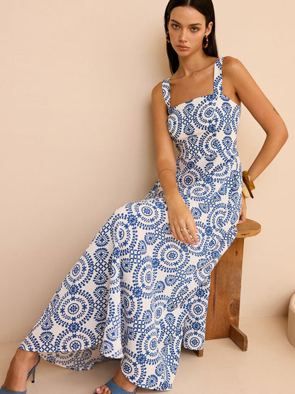 Boho Baskılı Uzun Elbise