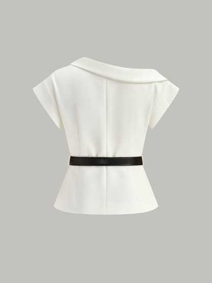 Asimetrik Kemerli Blazer Üst