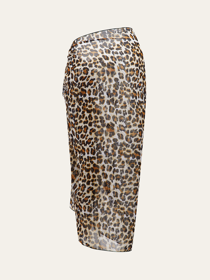 Leopar Desenli Şeffaf Sarong Örtüsü