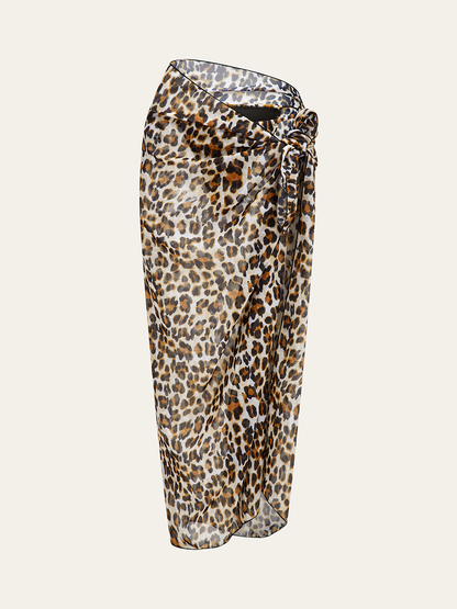 Leopar Desenli Şeffaf Sarong Örtüsü