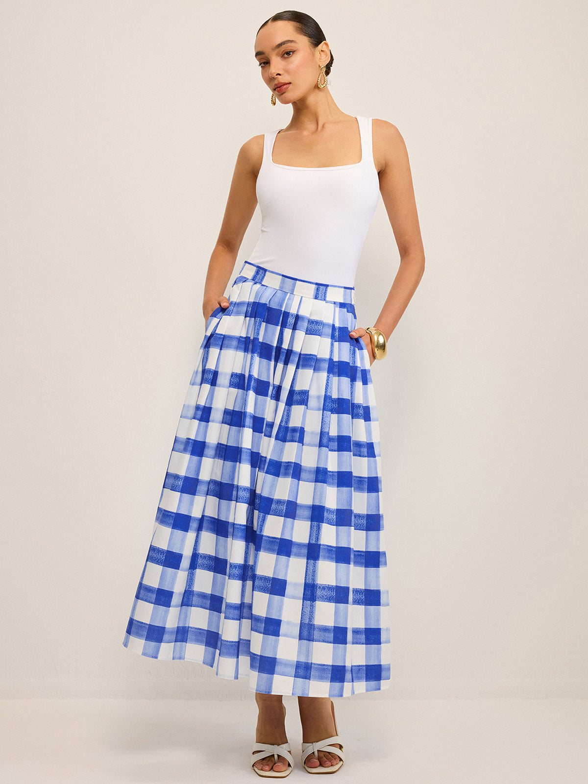 Cepli Gingham Midi Etek