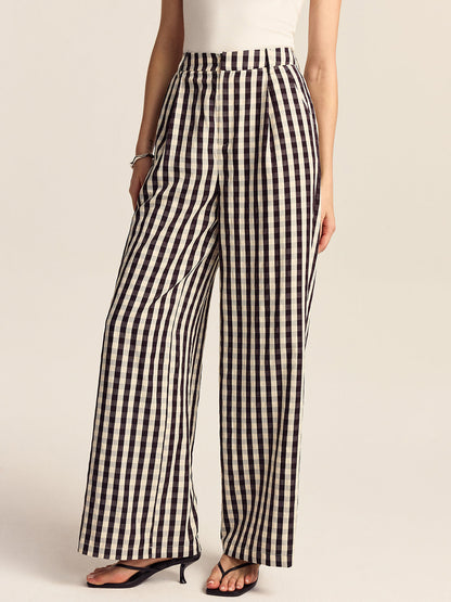 Gingham Geniş Paça Pantolon