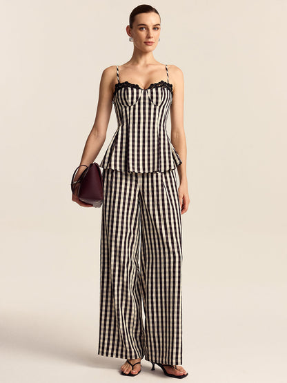 Gingham Geniş Paça Pantolon