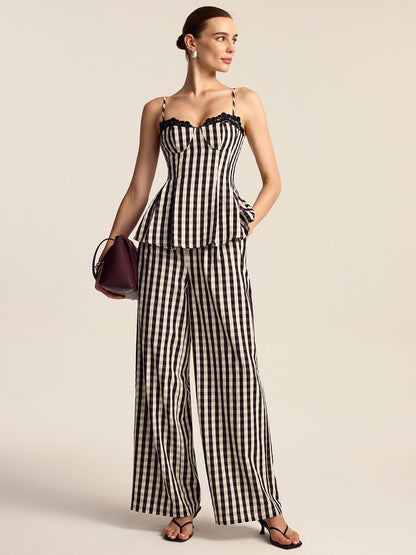 Gingham Geniş Paça Pantolon