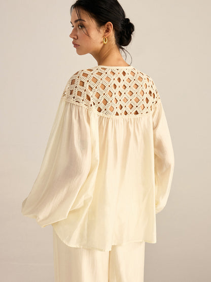Yarı Şeffaf Tığ İşi Tencel Bluz