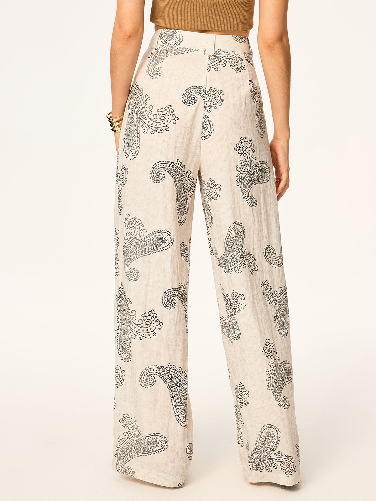 Kemersiz Boho Desenli Geniş Paça Pantolon