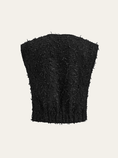 Saçaklı Tweed Düğmeli Kolsuz Yelek