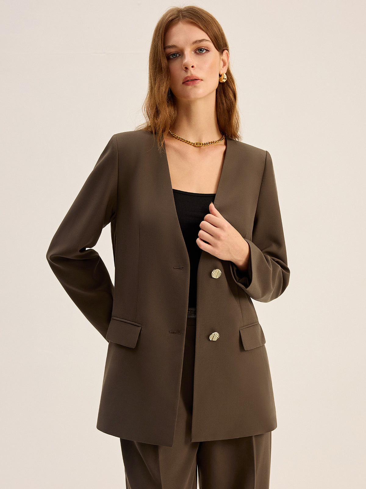 V Yaka Metal Düğmeli Blazer