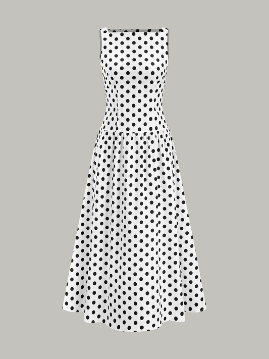 Polka Dot Kolsuz Midi Elbise