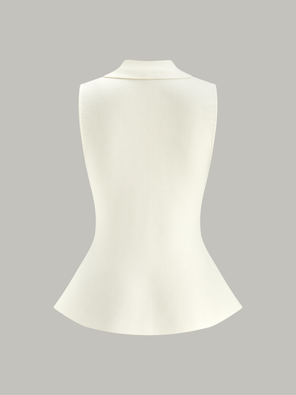 Metal Düğmeli Örgü Peplum Üst
