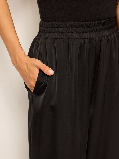 Kontrast Paçalı Saten Geniş Paça Pantolon