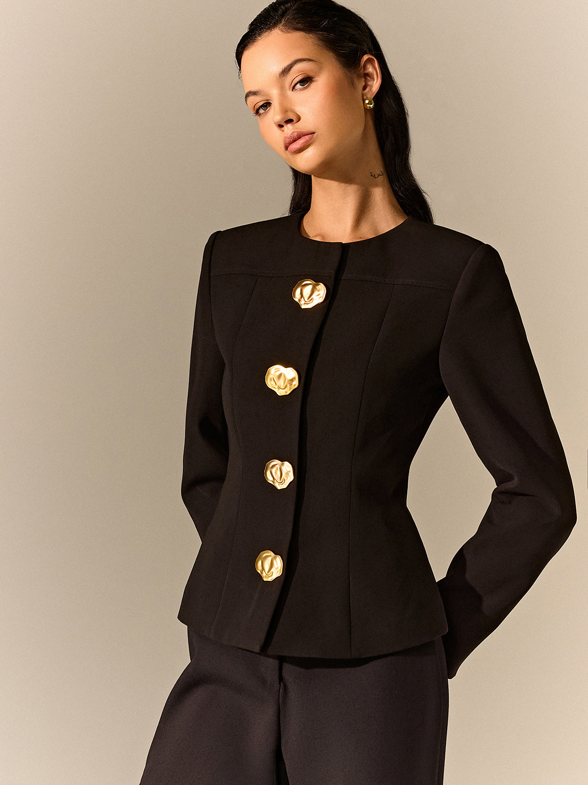 Metal Detaylı Özel Dikim Blazer