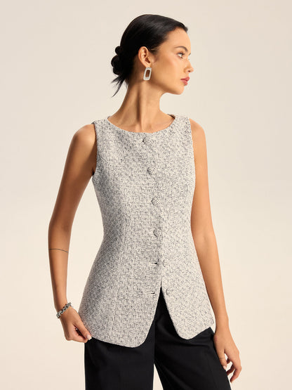 Dokulu Tweed Düğmeli Yelek