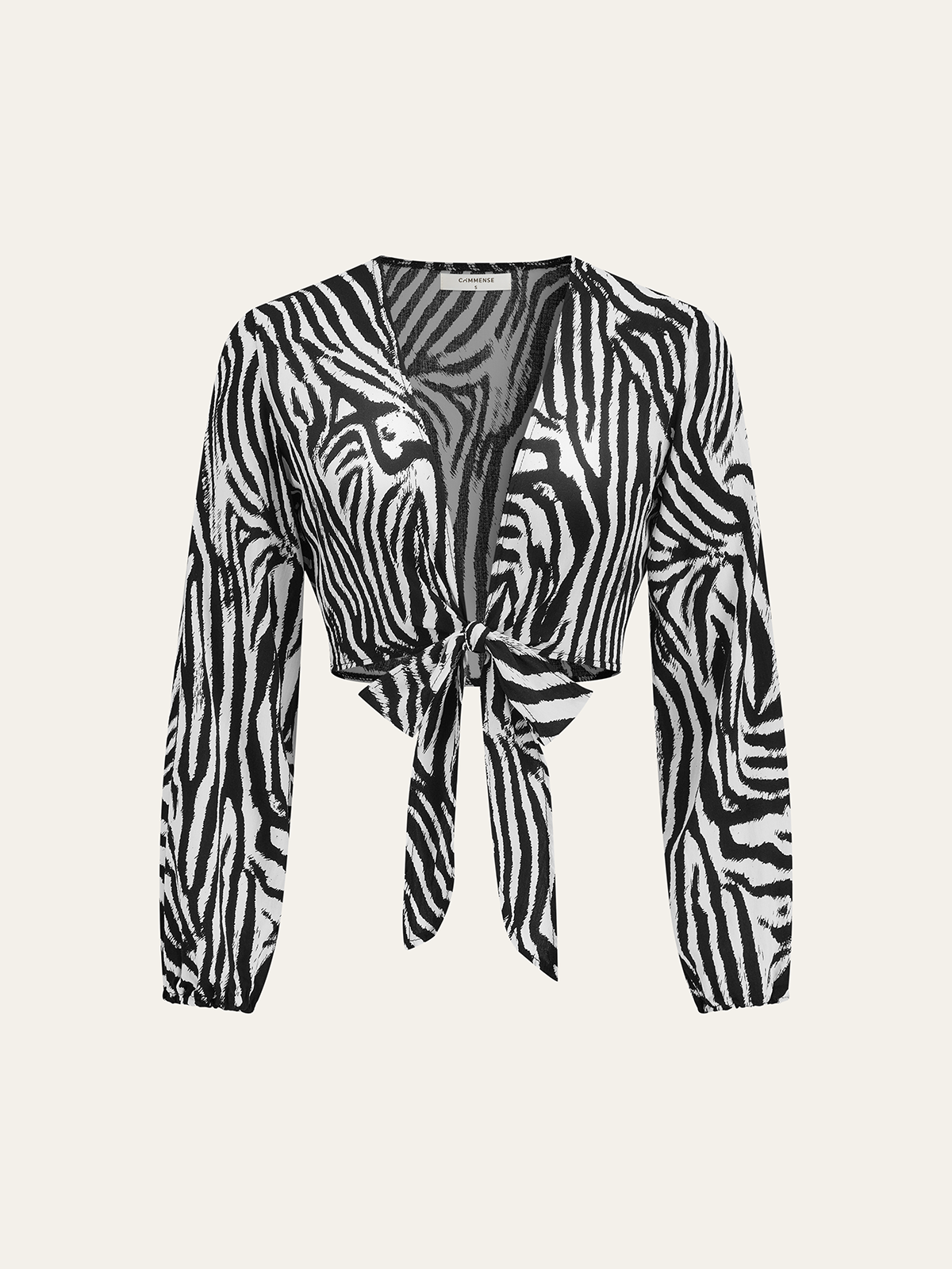 Zebra Desenli Önden Bağlamalı Üst