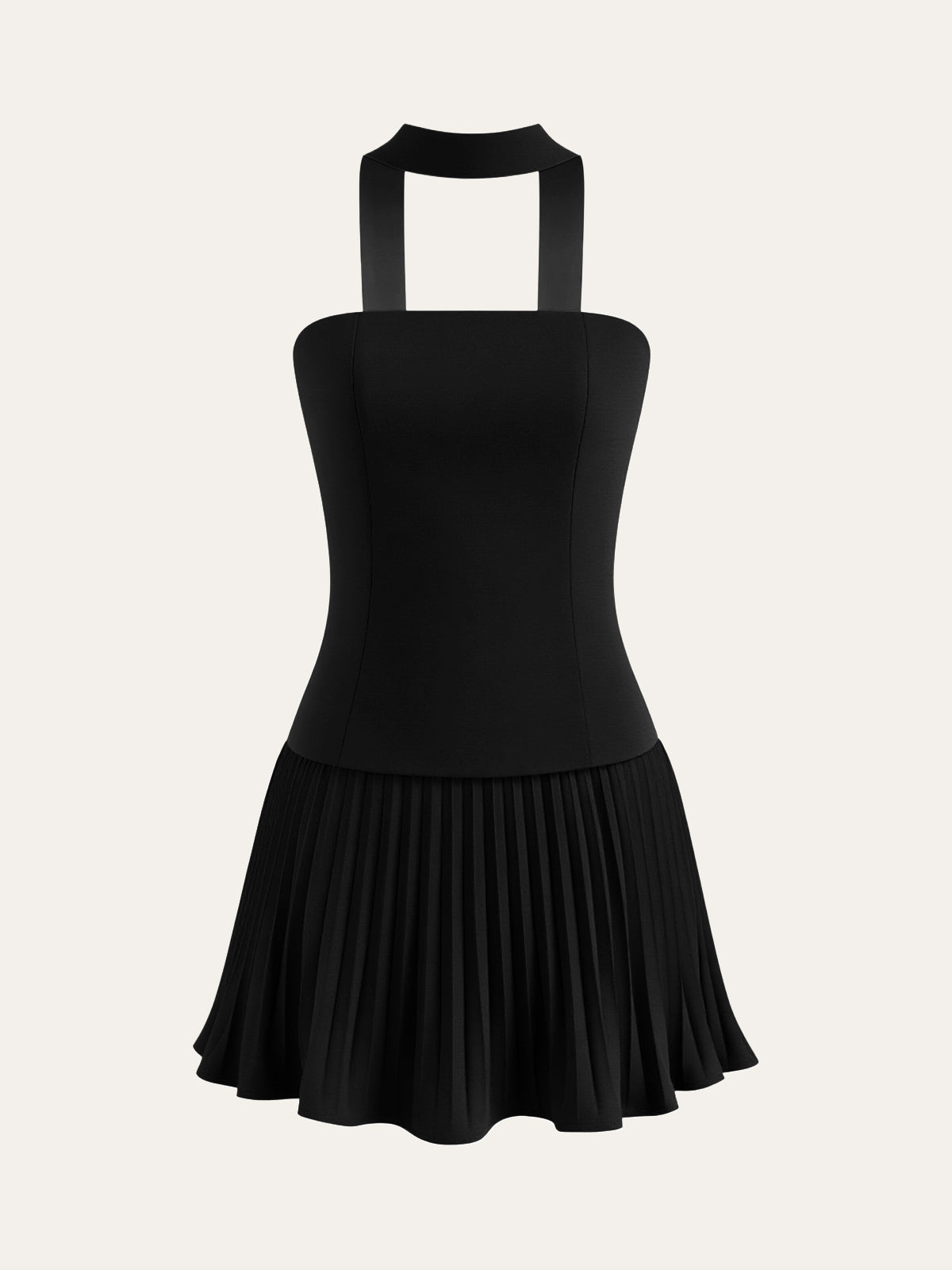 Halter Yaka Straplez Pileli Mini Elbise