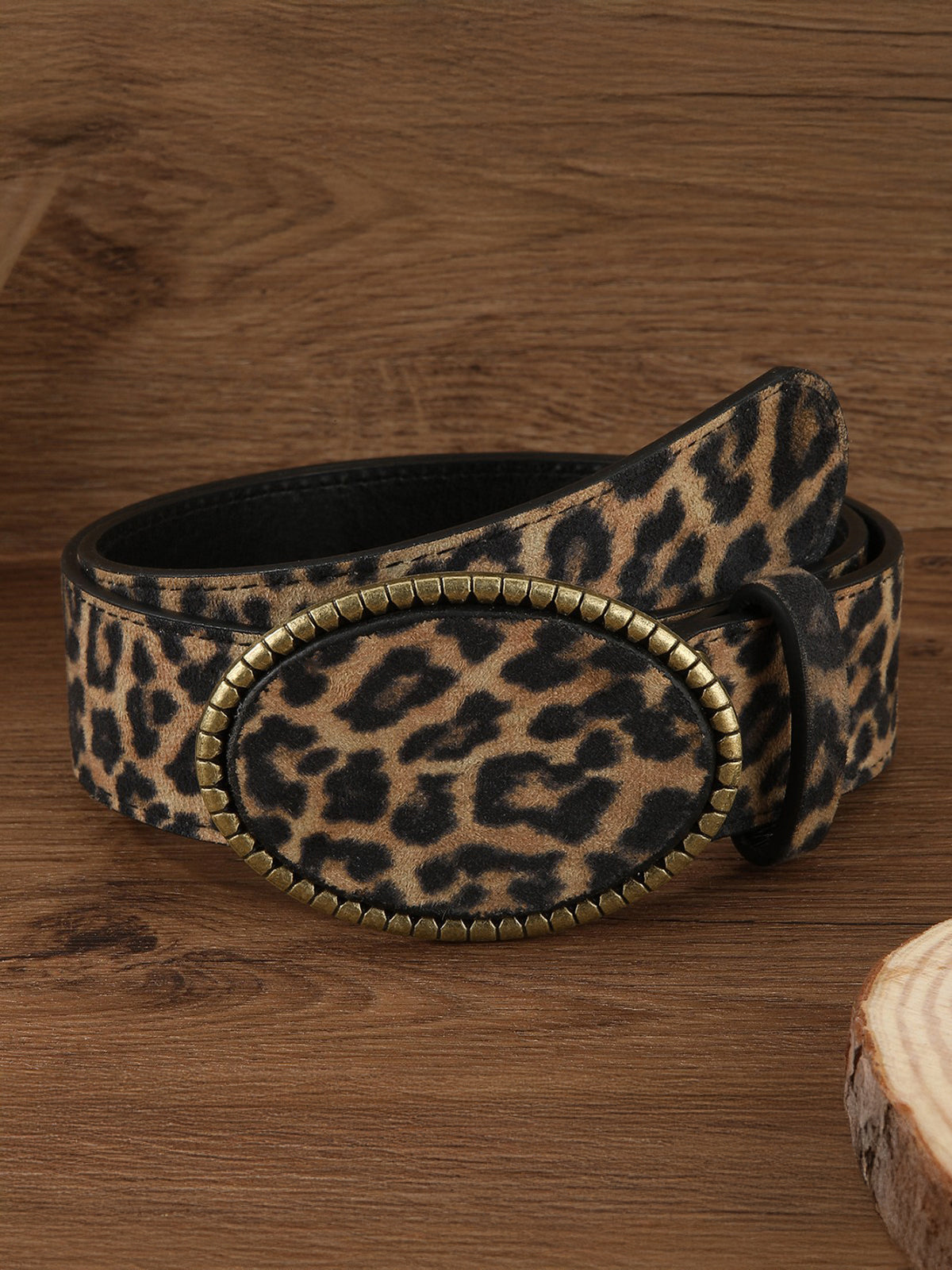 Leopar Desenli PU Deri Kemer