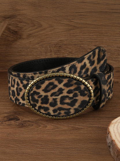 Leopar Desenli PU Deri Kemer