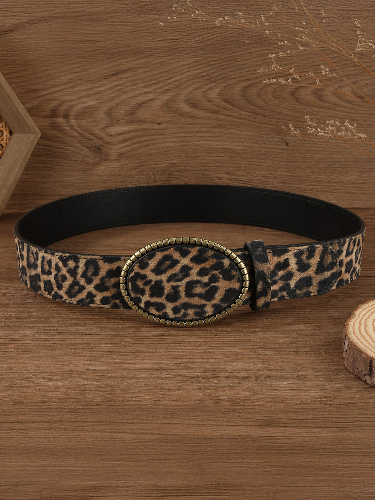 Leopar Desenli PU Deri Kemer