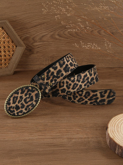 Leopar Desenli PU Deri Kemer