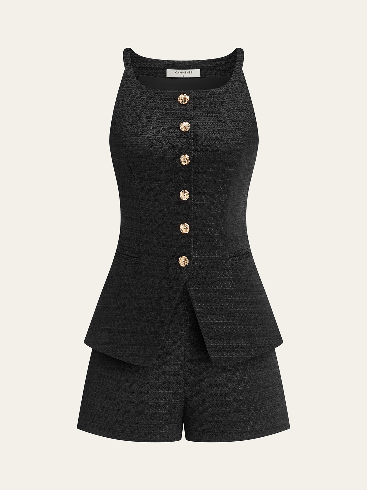 Cepli Tweed Metal Düğmeli Şort Takımı