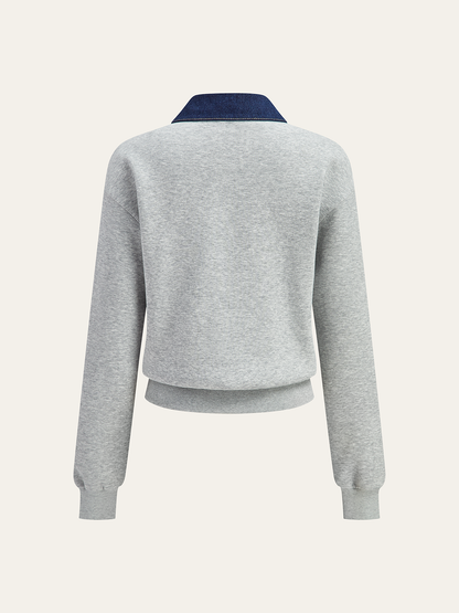 Kot Yaka Metal Düğmeli Polo Sweatshirt