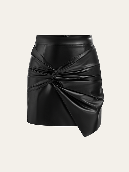 Suni Deri Twist Mini Etek