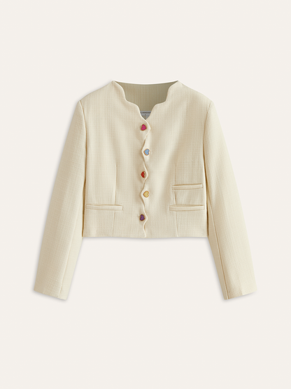 Renkli Kalp Düğmeli Kırpılmış Blazer