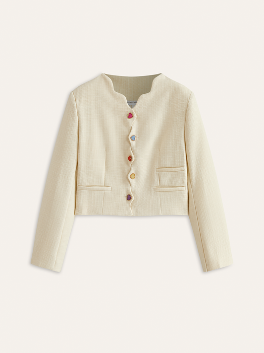 Renkli Kalp Düğmeli Kırpılmış Blazer