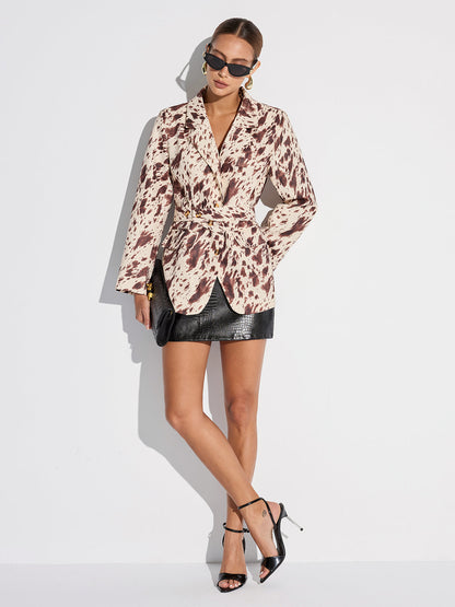 İnek Desenli Kemerli Blazer